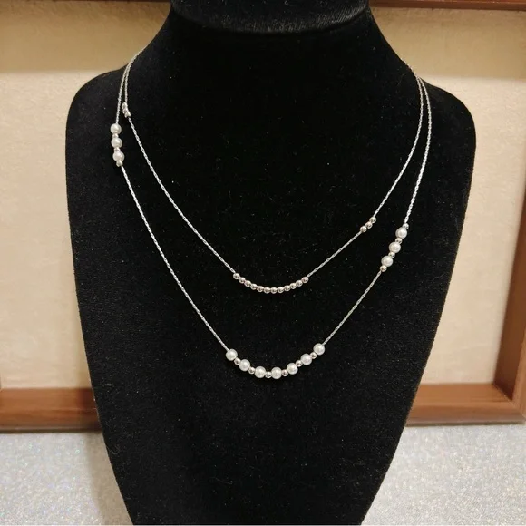 Stainless steel double layer silver tone necklace - Picture 4 of 9